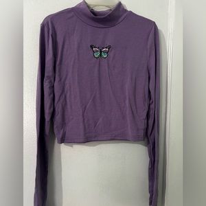 Turtleneck Butterfly Cropped Top